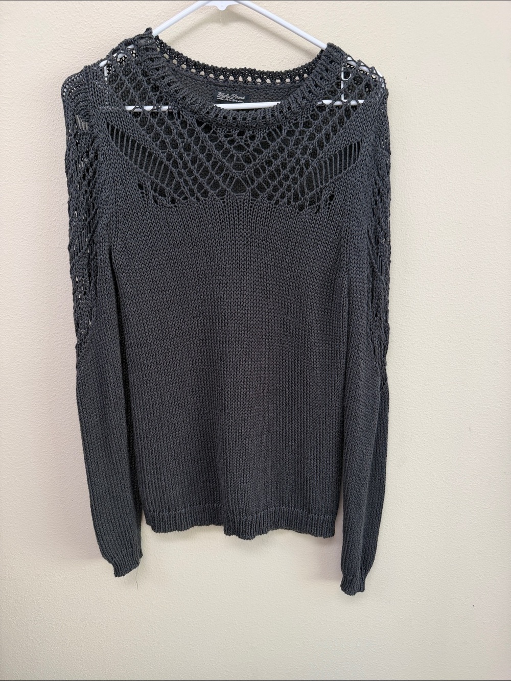 Lucky Brand Charcoal Open-Knit Crewneck Sweater SzM